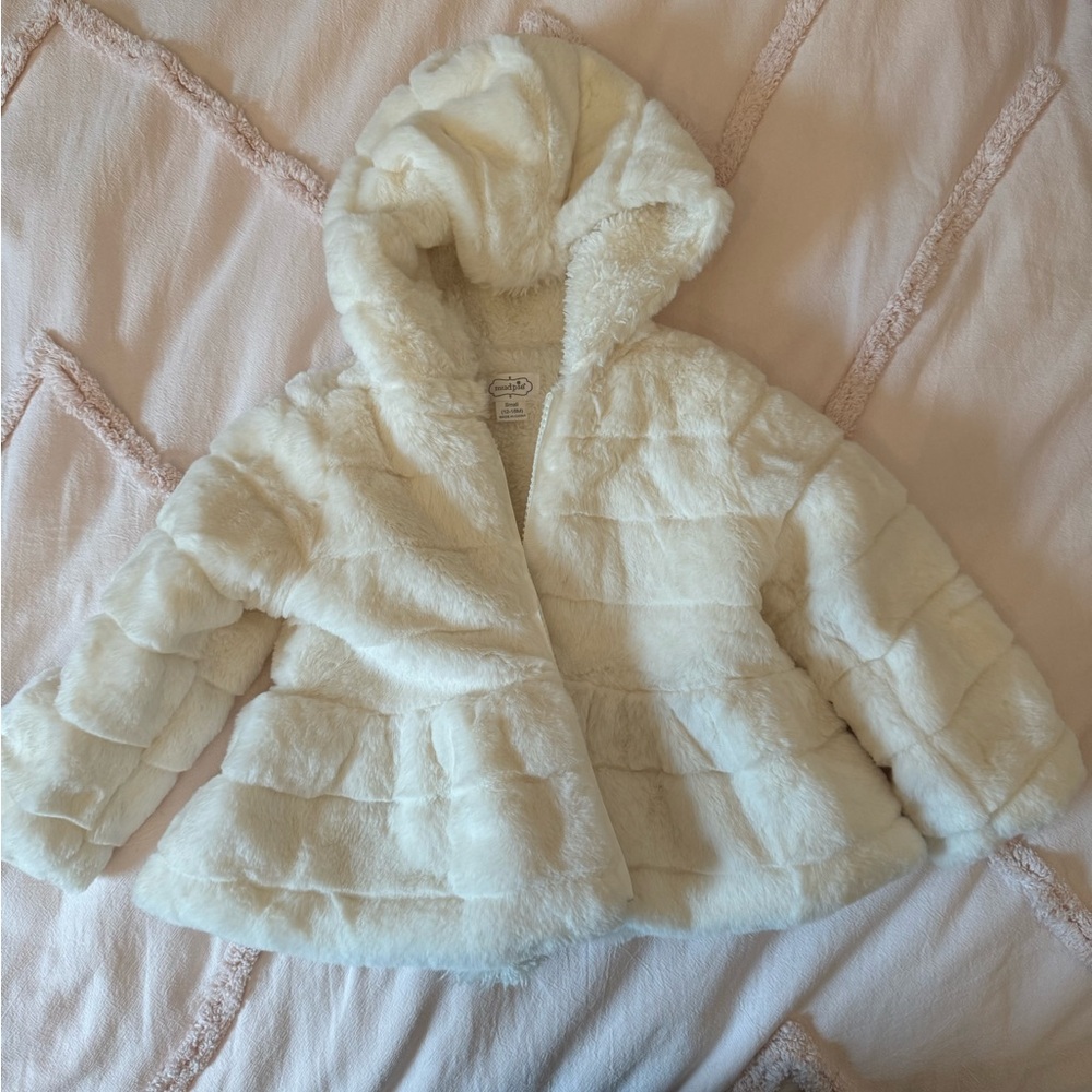 MudPie Faux White Fur Coat 12-18m